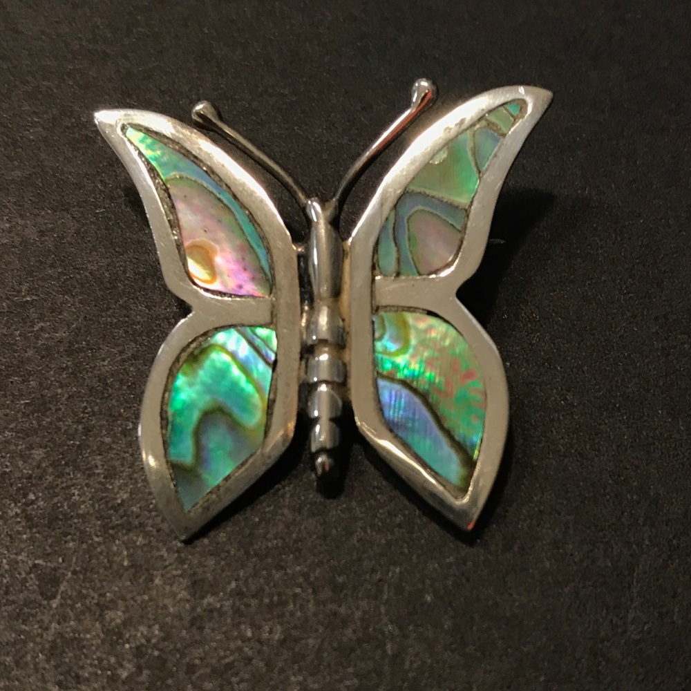 VTG Sterling Silver and Abalone Butterfly Brooch